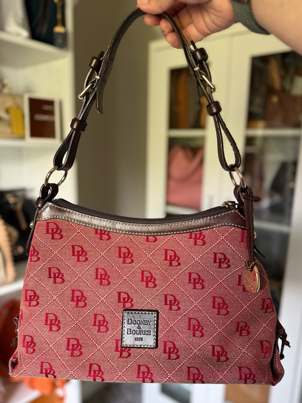 Dooney & Bourke Red and Black Logo Shoulder Bag